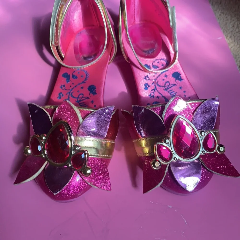 GIRL’S DISNEY PRINCESS AURORA SLEEPING BEAUTY PINK SHOES HALLOWEEN COSTUME 12T
